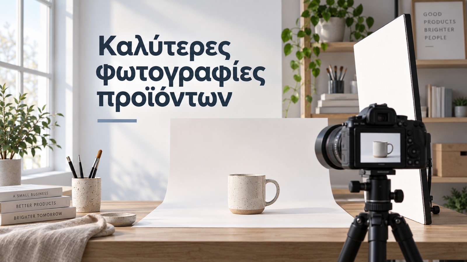 stisimo fotografisis proiontos me kamera tripodo kai keramiki koupa